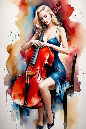 
oil paint, ,style pierre farel style cuba series,1 swedeish girl, big breasts, blonde hair, dress, cleavage, white skin, formal, red dress, instrument, faceless, , girl is playing 1contrabass, female is very sexy dressed and very senusal