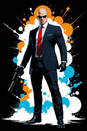 2D illustration of agent 50 hitman 
strong outlines, bold traces, high contrast, (professional vector), best quality, flat colors, flat lights, low levels, (powder explosion).,v0ng44g