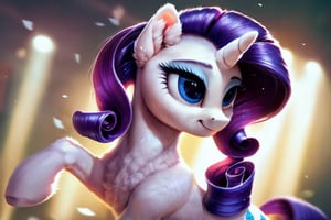 score_9, score_8_up, score_7_up, score_6_up, score_5_up, score_4_up, Rarity_(mlp), dance, dancing,  ((cute, little, fuzzy pony, fur)), (high quality, detailed, beautiful), shiny, adorable face, detailed beautiful eyes, sunlight, realistic, outstanding, countershading, detailed soft lighting, ear fluff, cinematic vintage photography, Crotchboobs, big breast, pony, fluff,