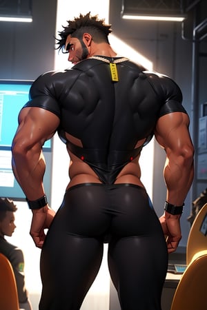 (((male only)))), (((natural body hair))), 4k definition, HD resolution, highly detailed, realistic lighting, dynamic poses, (((black skin african twink))), ((detailed eyes)), (hairy chest), ((muscle hairy anus)), from the back, muscle butt, dancing mad, ((angry orgasm)), (((hi-tech fantasy clothes))