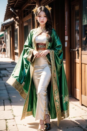  a girl of Taiwanese aboriginal descent, beautiful colorful glazed color, big green bright eyes, perfect beauty, wearing a beautiful Taiwanese traditional Atayal princess costume, Kitsch maximalist fashion style. The linen weaved by oneself is used as clothing material, and the linen made entirely of ramie is called Malatsa. The composition of Atayal men's and women's clothing: Atayal traditional clothing combines the forms of sewn and draped clothing, and is very colorful. full of happiness, whole body.