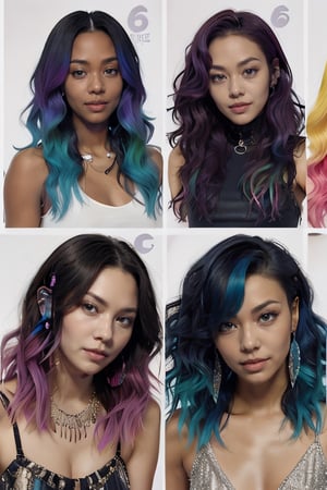 dark skinned Pop girl group with 6 members colorful hair 