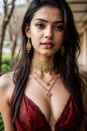 beautiful cute young attractive indian teenage girl, City girl, 18 years old, cute, Instagram model, long brown_hair, colorful hair, dacing, in hill station , red dress , 1girl,pov,photorealistic, ,Indian,Woman,photorealistic,Indian,Indian tradition