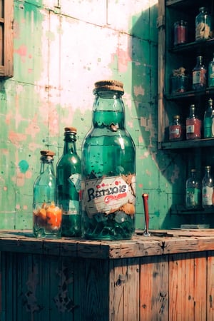 bottle, bar, simple background,retroartstyle