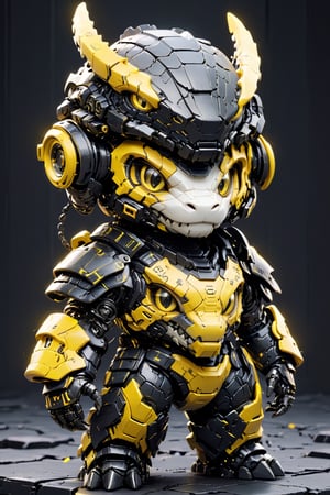 (Masterpiece, Best Quality: 1.5), EpicLogo, black armor, robot, yellow armor, white face, looking at viewer, crocodile style, center view, cute, toned, cinematic still, cyberpunk, full body, cinematic scene, complex Mechanical details, ground shot, 8K resolution, Cinema 4D, Behance HD, polished metal, shiny, data, white background,WEARING HAUTE_COUTURE DESIGNER DRESS,gh3a