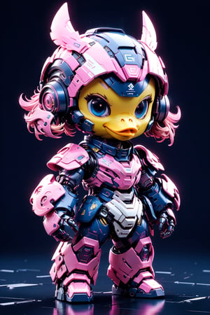(Masterpiece, Best Quality: 1.5), EpicLogo, whith armor, robot, pink armor, dark blue face, looking at viewer, duck style, center view, cute, toned, cinematic still, cyberpunk, full body, cinematic scene, complex Mechanical details, ground shot, 8K resolution, Cinema 4D, Behance HD, polished metal, shiny, data, white background,WEARING HAUTE_COUTURE DESIGNER DRESS,gh3a