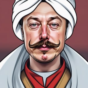 all stays the same, only add elon musk face, lengthy turkish long long mustache, real clothe turban, cartoonish, 4k ultra sharp, redneck theme