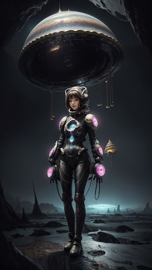 "((masterpiece)), highly detailed, digital illustration, a young girl standing on a vast, alien landscape, interacting with a gigantic snail with glowing patterns on its shell, the snail’s antennae waving gently as it gazes at her, surreal and dreamlike atmosphere, blending elements of science fiction and fantasy, the girl’s futuristic outfit adorned with small gadgets and lights, vibrant colors contrasting with the strange, otherworldly environment, a sense of curiosity and wonder",Mysticstyle,Add more detail