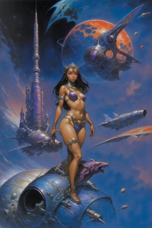  80s,science fiction,bookcover ilustration, beautyful Girl,space, methurlant,Frazetta