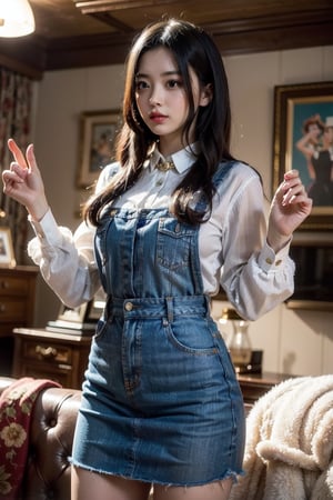 A heartwarming scene of a young woman, her cosplay paying tribute to the timeless legacy of Donald Duck. Clad in a vintage-style costume that evokes memories of classic cartoons, she poses amidst a collection of Disney memorabilia. The setting is a cozy living room, with soft lighting and nostalgic décor creating a warm and inviting atmosphere. Capture the woman's appreciation for the Walt Disney legacy, highlighting her love for classic characters and her ability to connect with generations of fans through her cosplay.