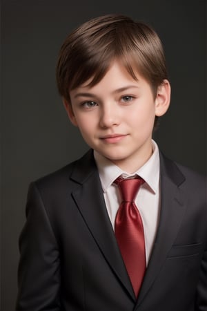 a 7 years old guy in suit confident look half body professional headshot,Extremely Realistic