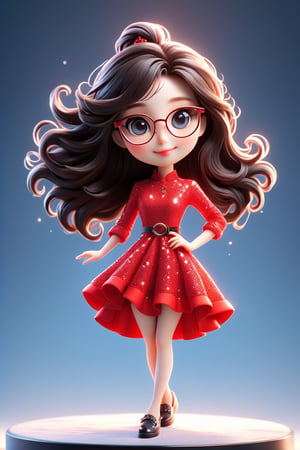 slim beautiful korean girlfriend ,cute face, full body, looking at viewer, close up smile face, blue eyes, beautiful long  hair, black hair ,ice age background ,Ray ban square translate specs ,,wearing sexy red ldress,black colour border ,Ultra HD ice  background,waving good bye