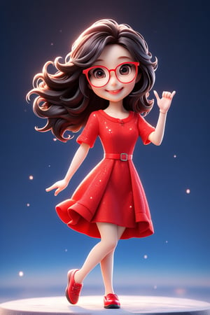slim beautiful korean girl ,cute smiling face, full body, looking at viewer, close up smile face, blue eyes, beautiful long  hair, black hair ,ice age background ,Ray ban square  specs ,,wearing sexy red ldress,black colour border ,Ultra HD ice  background,waving good bye