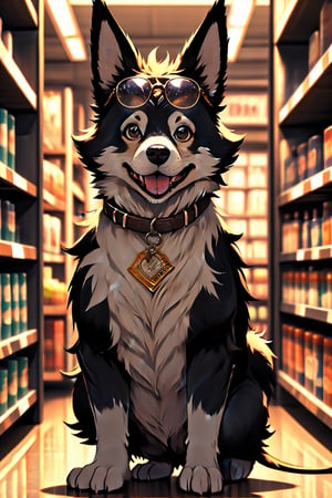 ((masterpiece, best quality)), absurd, design a furry character, furry_man, dog_man, hairy_man, mature man, light_brown_fur, short_hair, highlighted_hair, black_hair, raised bangs, full body, stocky body, dog ears, dog's tail, raised tail, different_colored eyes, dark_yellow_left_eye, dark_orange_right_eye , spot, round spot, round spot around the eye, eye with round spot, gray spot, black glasses, well-defined details, beautiful, beautiful details, furry-art, full style, supermarket employee, supermarket cashier, happy, face silly, solo, smiling, looking at viewer, cowboy photo, cinematic composition, dynamic pose,nj5furry,<lora:659111690174031528:1.0>