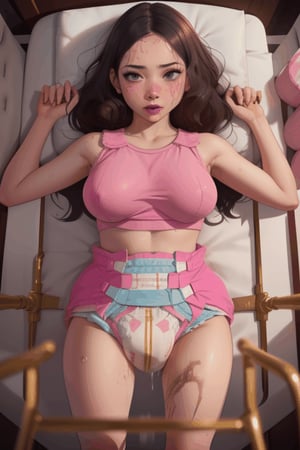 Sexy, big_boobies,chained_up,ON BACK,diaper, ((pink_nursery)),((crib)),bib,(((peeing_diapwr,dirty_diaper,pissing,leaking_piss))), MISSIONARY,((Haru_okumura))