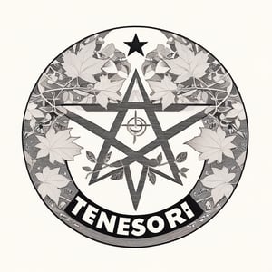 logo_emblem,Helvetica Bold_text:Tensor.Art, a pentagram,peace symbol,leaf print