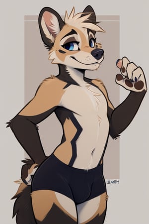 solo, (by zackary911, by braeburned, by haps), male, domestic dog, anthro, deep blue eyes, anthro, underwear, boxer briefs, cute, seductive  pose, fluffy tail, raised tail, 