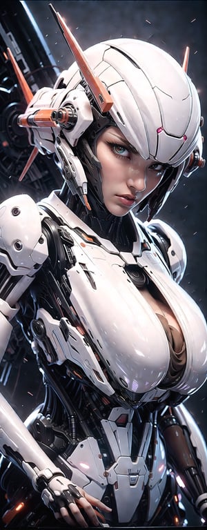 1girl, ultra realistic, super high resolutions, best quality, masterpiece, depth of field, realistic, photo-realistic, cinematic, young and beautiful female, 1mecha ,perfect face, fit, graceful, finely detailed beautiful face, 
  vibrant, kind, wise, (short brown bob hair in the air:1.38), head gear,with glass helmet, brilliant, artistic color palette, color grading, Extremely detailed, dynamic lighting, sharp, (open chest with braless:1.36), (big human breast:1.36), (long legs:1.34), many mechanical details, neon lighting from mechanical join,  (50mm lens wide shots:1.36), (front angle shots:1.38), (ful body:1.38), (complex, Machine background ,spaceship outdoors background, Mecha Transport parts:1.38), (dark and foggy environment:1.38),  ((heavy fog environment:1.38)), (battlefield behind:1.38),  perfect body figure, ultra big light brown eyes, big beautiful eyes, detailed eyes, detailed face, light makeup, seductive look, (front facing viewer:1.38), w,detailmaster2,emb3r4rmor, head gear, arm armor, leg armor ,mecha, SF2CL, Uniform,Mecha warrior,jump,Mecha,non-humanoid robot,neo-alien_nomad,sagging breasts