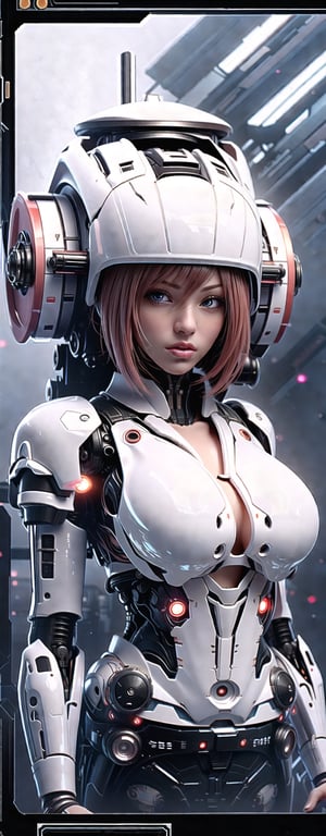 1girl, ultra realistic, super high resolutions, best quality, masterpiece, depth of field, realistic, photo-realistic, cinematic, young and beautiful female, 1mecha ,perfect face, fit, graceful, finely detailed beautiful face, 
  vibrant, kind, wise, (short brown bob hair in the air:1.38), head gear,with glass helmet, brilliant, artistic color palette, color grading, Extremely detailed, dynamic lighting, sharp, (open chest with braless:1.36), (big human breast:1.36), (long legs:1.34), many mechanical details, neon lighting from mechanical join,  (50mm lens wide shots:1.36), (front angle shots:1.38), (ful body:1.38), (complex, Machine background ,spaceship outdoors background, Mecha Transport parts:1.38), (dark and foggy environment:1.38),  ((heavy fog environment:1.38)), (battlefield behind:1.38),  perfect body figure, ultra big light brown eyes, big beautiful eyes, detailed eyes, detailed face, light makeup, seductive look, (front facing viewer:1.38), w,detailmaster2,emb3r4rmor, head gear, arm armor, leg armor ,mecha, SF2CL, Uniform,Mecha warrior,jump,Mecha,non-humanoid robot,neo-alien_nomad,sagging breasts