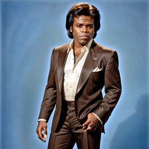Generate a photorealistic full body portrait of James Brown 2024 in his classic clothes but as if he was real. looking at the viewer, extreme realism, award-winning photo, sharp focus, detailed, intricate,art_booster