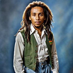 Generate a photorealistic full body portrait of Bob Marley 2024 in his classic clothes but as if he was real. looking at the viewer,  extreme realism,  award-winning photo,  sharp focus,  detailed,  intricate, art_booster