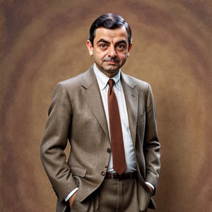 Generate a photorealistic full body portrait of Mr Bean 2024 in his classic clothes but as if he was real. looking at the viewer, extreme realism, award-winning photo, sharp focus, detailed, intricate,art_booster