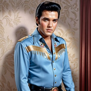 Generate a photorealistic full body portrait of Elvis Presley 2024 in his classic clothes but as if he was real. looking at the viewer, extreme realism, award-winning photo, sharp focus, detailed, intricate,art_booster