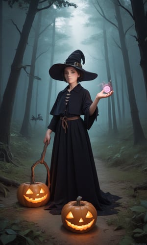 score_9, score_8_up, realistic, divination , witch,magical colourful forest, halloween 