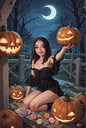 score_9, score_8_up, score_7_up, horror halloween night,sexy girl,pumpkins, candies 