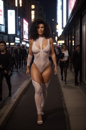 1 girl, 4k, Hq, best quality, cyberpunk, nightcity, woman with worried facial expression, 45 years old woman, sligtly thick body, strong legs, shoulder length hair, punk-rock style clothings, transparent cloths, corporate megabuilding, neonlit futuristic city, shodanSS_soul3142,perfecteyes, 1girl,Natpr2e4,Nat,Ona_ep4
