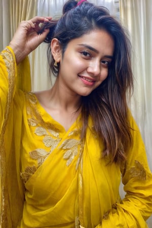 beautiful cute young attractive indian teenage girl, village girl, cute, Instagram model, long black hair, colorful hair, warm, dacing, wearing Pakistani clothes, nude, attractive face, ponytail_hair