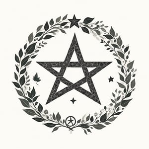 logo_emblem,Helvetica Bold_text:TensorArt, a pentagram,peace symbol,leaf print.