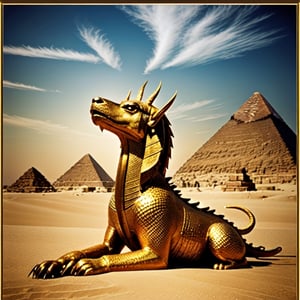 a Golden Dragon and the Pyramids of Egypt,Masterpiece,<lora:659111690174031528:1.0>