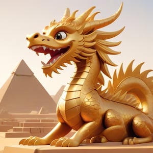 a Golden Chinese Dragon and the Pyramids of Egypt,Masterpiece,disney pixar style,3D MODEL,<lora:659095807385103906:1.0>