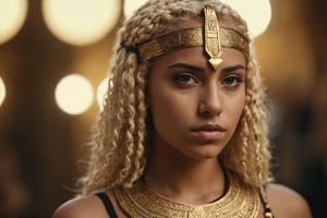 photograph close up full figure of an egyptian blonde girl, serious, stoic cinematic 4k epic detailed 4k epic detailed photograph shot on kodak detailed bokeh cinematic hbo dark moody 