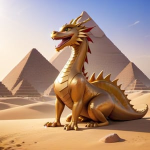 a Golden Chinese Dragon and the Pyramids of Egypt,Masterpiece,disney pixar style,<lora:659095807385103906:1.0>