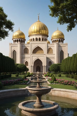 A beautiful mosque golden colour, surrounded by beautiful gardens and eight domes will look like a heavenly house with fountains and rivers flowing along its sides.
