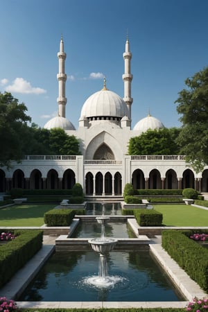 A beautiful mosque the green colour, surrounded by beautiful gardens and eight domes will look like a heavenly house with fountains and rivers flowing along its sides.