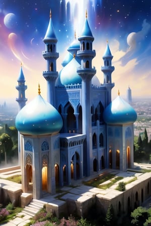 Build a mosque, Great castle, art photography, impressionism, an airbrush painting, masterpiece 8k wallpapper, visionary art style, depth of field, 64 megapixels, detailed painting, splash art, atmospheric dreamscape painting, intricate ornate anime cgi style focus, an oil painting