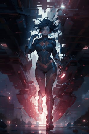 sexy super woman, landing from sky, art by artgerm and greg rutkowski and alphonse mucha and william - adolphe bouguereau and stephanie law, 8k, dynamic lighting, colorful lighting, realistic