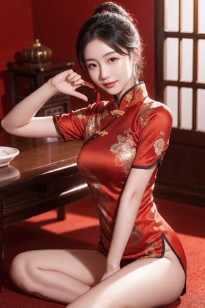 Chinese lady , 19 yo, beautiful , Chinese style,Chinese, Chinese girl, red element, a little smiles, Sexy poses, model poses,