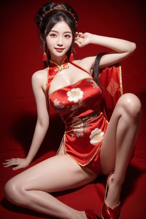 Chinese lady , 19 yo, beautiful , Chinese style,Chinese, Chinese girl, red element, a little smiles, Sexy poses, model poses,