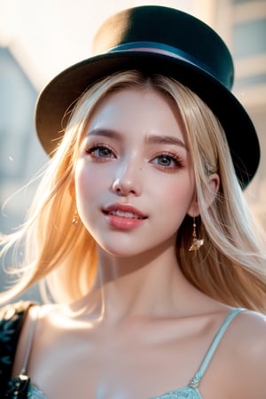 (best quality,4k,8k,highres,masterpiece:1.2),ultra-detailed,(realistic,photorealistic,photo-realistic:1.37),portraits,beautiful detailed eyes,beautiful detailed lips,extremely detailed eyes and face,longeyelashes,1girl,blonde hair, pink hat,blue shirt,smiling expression,natural light,soft shadows,fine texture,subtle colors,gentle background,subtle highlights and shadows,vibrant colors,feminine features,lively pose,serene atmosphere