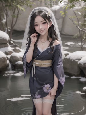 
at shrine,outdoor,hot spring,snowfall,14 years old,
black long hair,big eyes,small month,f cup,
purple kimono
butterfly hair clip,earrings,necklace,Bracelet,
lace bridal veil,lace stocking,hogh heel,
lonely facial expressions,orgasm face,o face,smile,
Naughty pose,funny pose,

pov,standing,leg up