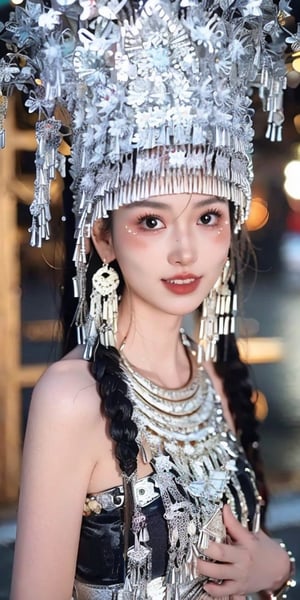 1girl,face,white background,(masterpiece,best quality:1.5),QIEMANCNGIRL, MZGIRL a woman in a black and white dress, wearing a silver headdress, solo, a necklace with silver beads, sky , Crossed arms, background is the Yunnan Jade Dragon Snow Mountain, ultra realistic,32k,RAW photo,(high detailed skin:1.2), 8k uhd, dslr, soft lighting, high quality,
{{Beautiful and detailed eyes},
Detailed face, detailed eyes, slender face, real hands, cute Korean girlfriend 20 year old girl, perfect model body, looking at camera, sad smile, dynamic pose, furisode, kimono, shrine, hatsumode , medium breasts, cosmetics advertising model, her one girl is walking,perfect 38G breasts, 