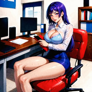 1girl, solo, raiden mei, working in an office, sitting on a chair,