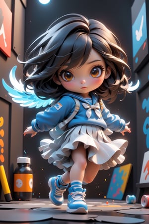 best quality, masterpiece, beautiful and aesthetic, vibrant color, Exquisite details and textures, Warm tone, ultra realistic illustration, Sticker, Chibi, colorful perfect 3d ink splash forming perfect detailed extreme close up perfect realistic a 16yo taiwan girl ,with long black hair wearing a blue and white Sailor suit and knee length pleated skirt,uniform,running, wind blown, dynamic gesture pose, 3d, toy style, ultra hd, realistic, vivid colors, highly detailed, UHD drawing, perfect extreme dark black background, perfect composition, beautiful detailed intricate insanely detailed octane render trending on artstation, 8k artistic photography, photorealistic concept art, soft natural volumetric cinematic perfect light, graffiti art, splash art, street art, spray paint, oil gouache melting, acrylic, high contrast, colorful polychromatic, ultra detailed, ultra quality, CGSociety,Wings, 3d, toy style, realistic, vivid colors, highly detailed, UHD drawing, perfect extreme dark black background, perfect composition, beautiful detailed intricate insanely detailed octane render trending on artstation, 8k artistic photography, photorealistic concept art, soft natural volumetric cinematic perfect light, graffiti art, splash art, street art, spray paint, oil gouache melting, acrylic, high contrast, colorful polychromatic, ultra detailed, ultra quality, CGSociety,