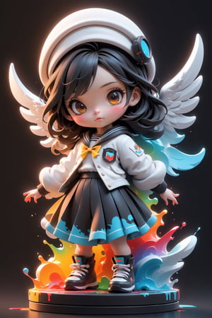 best quality, masterpiece, beautiful and aesthetic, vibrant color, Exquisite details and textures, Warm tone, ultra realistic illustration, Sticker, Chibi, colorful perfect 3d ink splash forming perfect detailed extreme close up perfect realistic a 16yo taiwan girl ,with long black hair wearing a Sailor suit and knee length pleated skirt, 3d, toy style, ultra hd, realistic, vivid colors, highly detailed, UHD drawing, perfect extreme dark black background, perfect composition, beautiful detailed intricate insanely detailed octane render trending on artstation, 8k artistic photography, photorealistic concept art, soft natural volumetric cinematic perfect light, graffiti art, splash art, street art, spray paint, oil gouache melting, acrylic, high contrast, colorful polychromatic, ultra detailed, ultra quality, CGSociety,Wings, 3d, toy style, Snowboard, wearing White ski fur clothes, white beanie, ultra hd, realistic, vivid colors, highly detailed, UHD drawing, perfect extreme dark black background, perfect composition, beautiful detailed intricate insanely detailed octane render trending on artstation, 8k artistic photography, photorealistic concept art, soft natural volumetric cinematic perfect light, graffiti art, splash art, street art, spray paint, oil gouache melting, acrylic, high contrast, colorful polychromatic, ultra detailed, ultra quality, CGSociety,