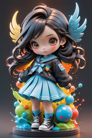 best quality, masterpiece, beautiful and aesthetic, vibrant color, Exquisite details and textures, Warm tone, ultra realistic illustration, Sticker, Chibi, colorful perfect 3d ink splash forming perfect detailed extreme close up perfect realistic a 16yo taiwan girl ,with long black hair wearing a Sailor suit and knee length pleated skirt, 3d, toy style, ultra hd, realistic, vivid colors, highly detailed, UHD drawing, perfect extreme dark black background, perfect composition, beautiful detailed intricate insanely detailed octane render trending on artstation, 8k artistic photography, photorealistic concept art, soft natural volumetric cinematic perfect light, graffiti art, splash art, street art, spray paint, oil gouache melting, acrylic, high contrast, colorful polychromatic, ultra detailed, ultra quality, CGSociety,Wings, 3d, toy style, realistic, vivid colors, highly detailed, UHD drawing, perfect extreme dark black background, perfect composition, beautiful detailed intricate insanely detailed octane render trending on artstation, 8k artistic photography, photorealistic concept art, soft natural volumetric cinematic perfect light, graffiti art, splash art, street art, spray paint, oil gouache melting, acrylic, high contrast, colorful polychromatic, ultra detailed, ultra quality, CGSociety,