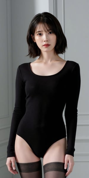 "(Top quality, 8K, high resolution, Artwork: 1.2), Highly detailed, (Realistic, Photorealistic, photo-realistic: 1.37), Portrait, 25 year old woman, wearing a tight bodysuit , striking black eyes, medium bob black hairstyle, ghost town setting, calm atmosphere, professional photography, frontal picture, thigh gap, IU